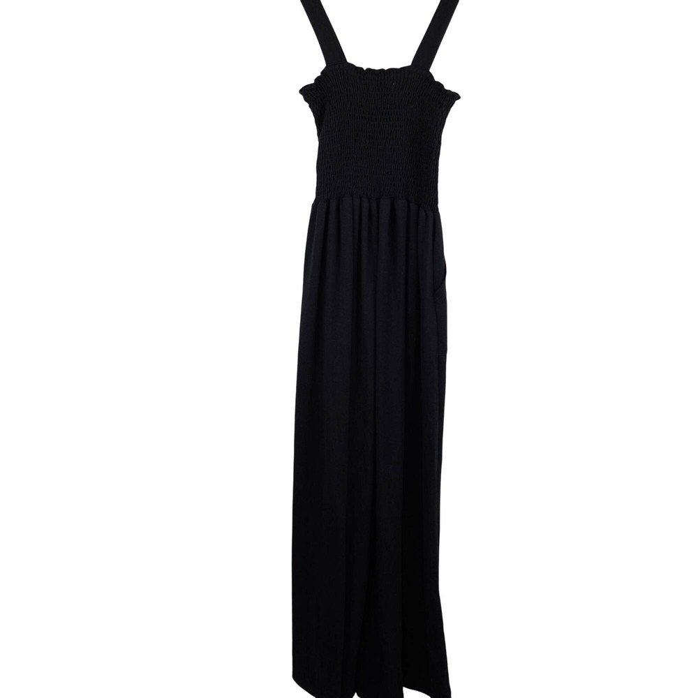 Bucket List Jumpsuit Women XS Black Smocked Bodice Wide Leg Sleeveless Boho